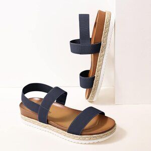 Dream Pairs Navy and Brown Espadrille Platform Sandals